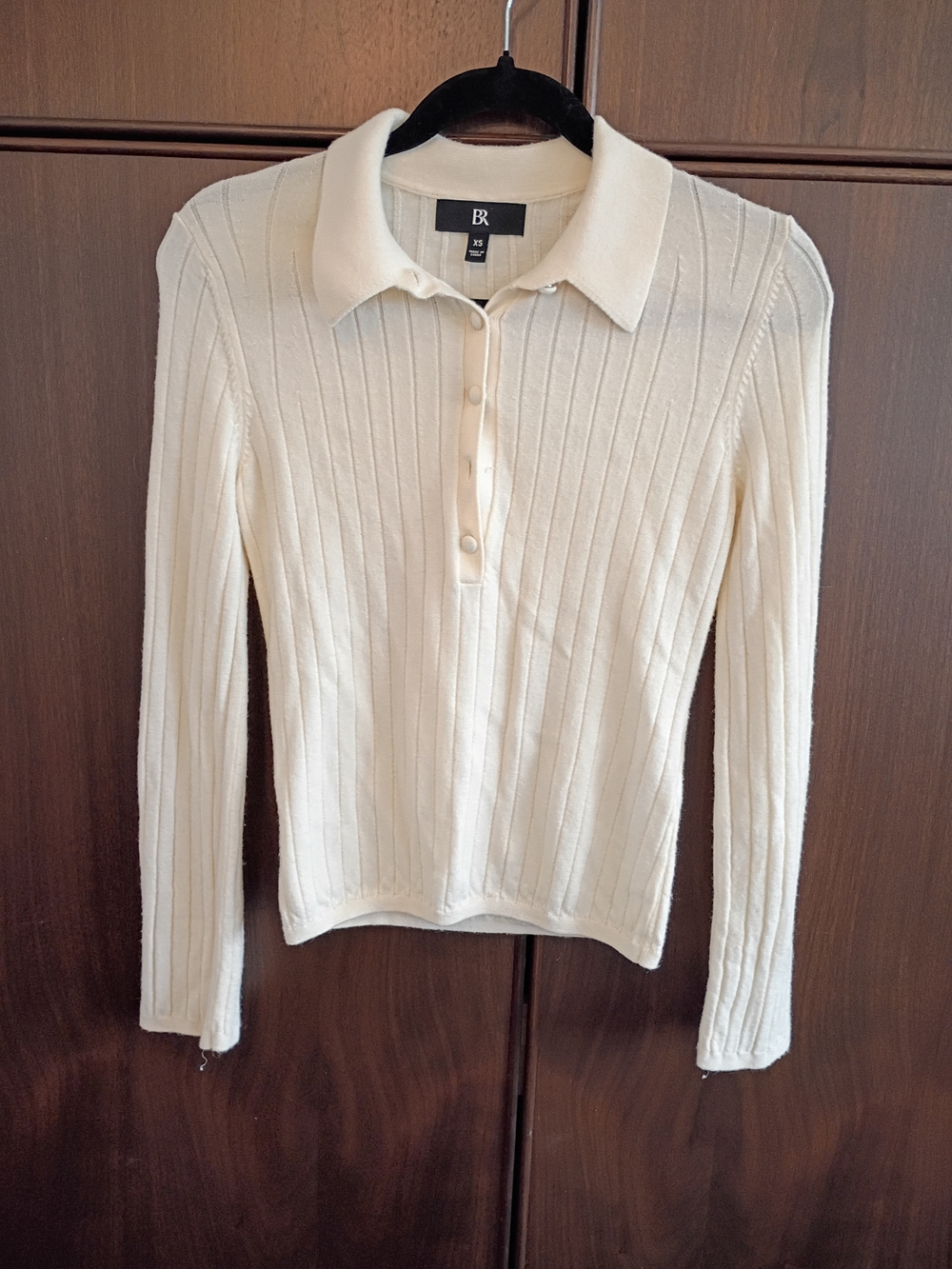 Cream Ribbed Polo Sweater Top